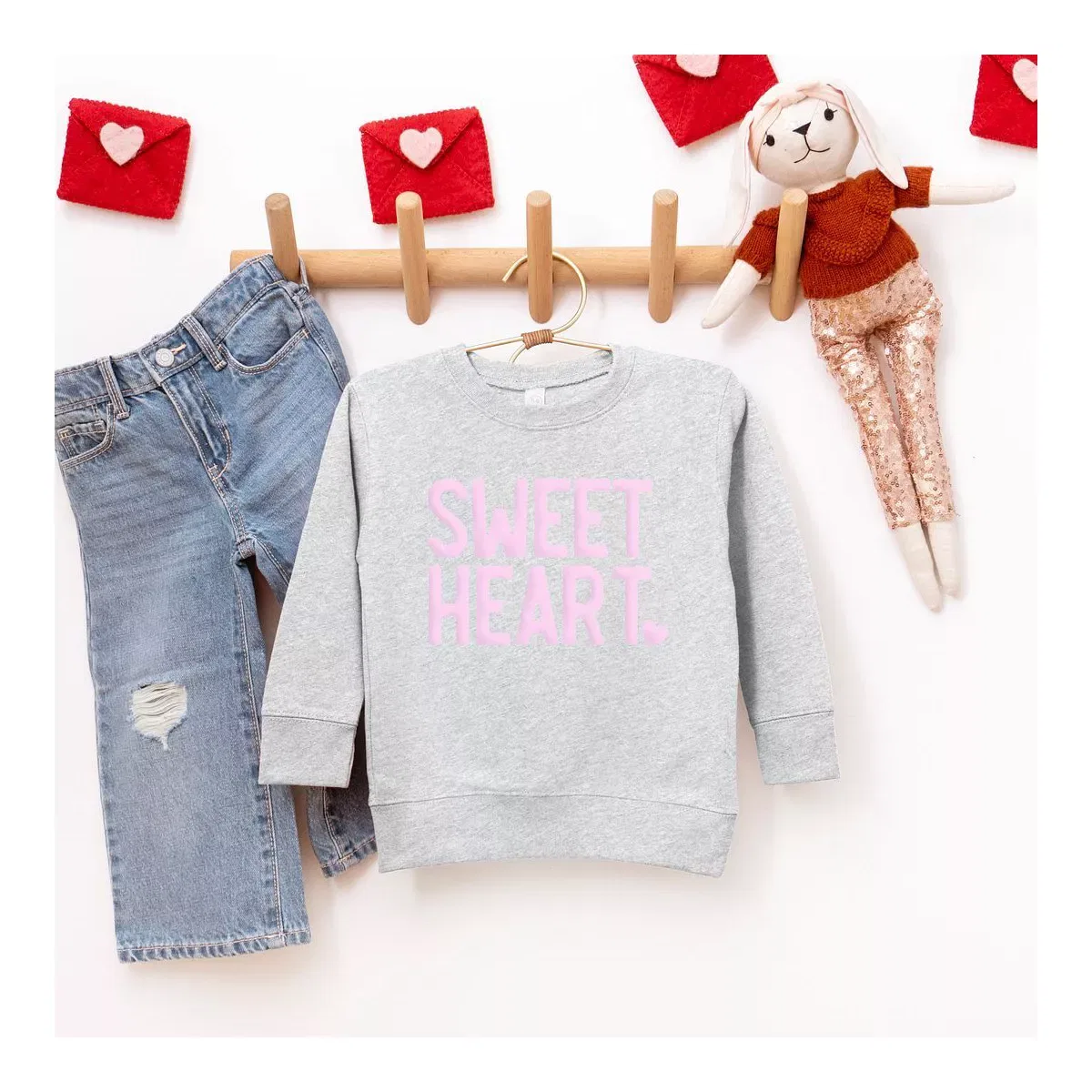 Детский свитшот для девочек с принтом Sweetheart Puff Print The Juniper Shop, Heather Grey — фото 2