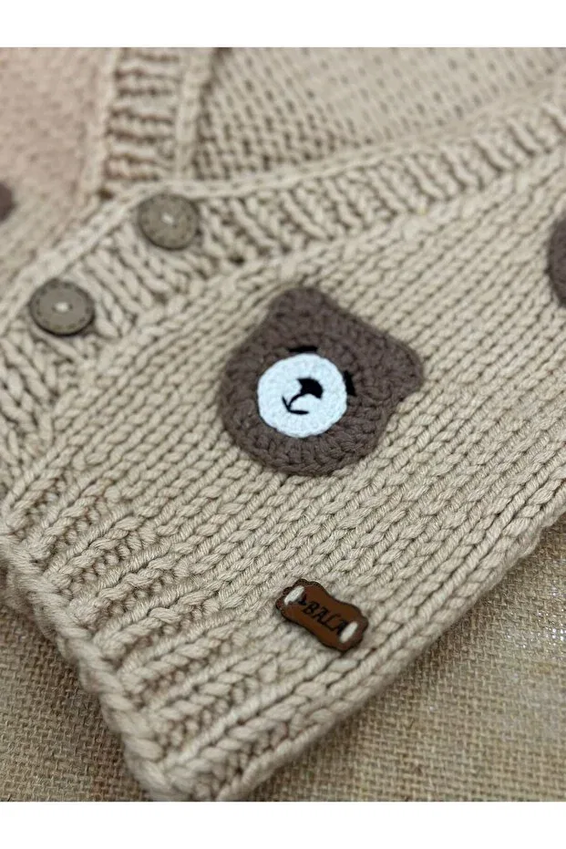 Детский кардиган для девочек с длинным рукавом Handmade, Beige — фото 3