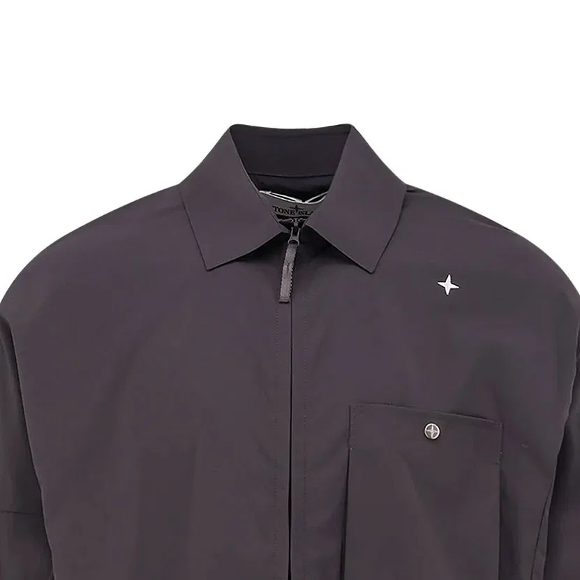 Мужская рубашка с вышитым логотипом Stone Island, Charcoal Gray — фото 4