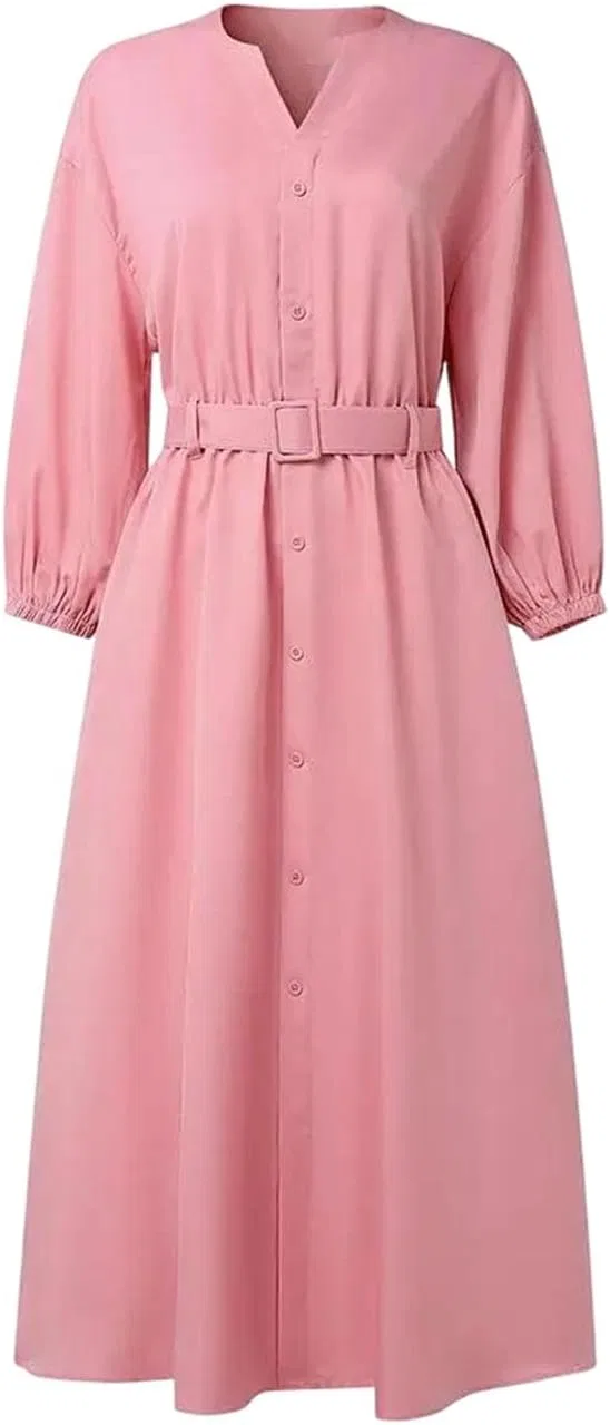 Женское платье миди с V-образным вырезом и свободным кроем, Pnnrk