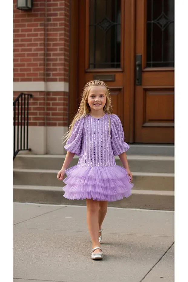 Детское платье для девочек с блестками Party Pixinadeluxe, Purple — фото 2