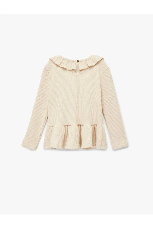 Детское для девочек футболка с длинным рукавом Koton, Beige — фото 2