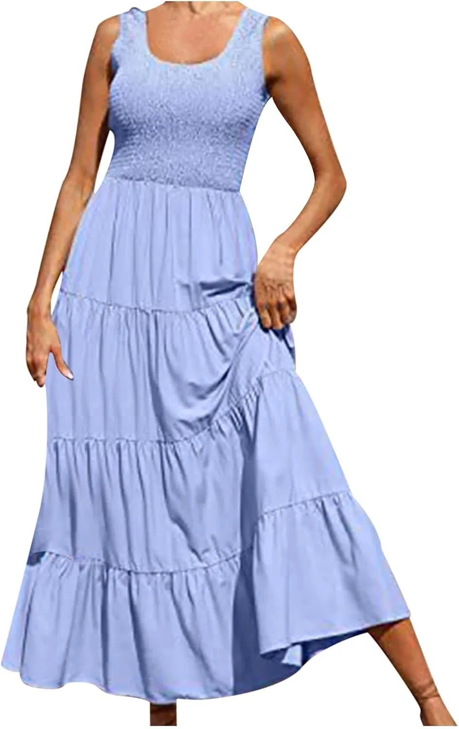 Женское повседневное платье макси с рюшами, Light Blue