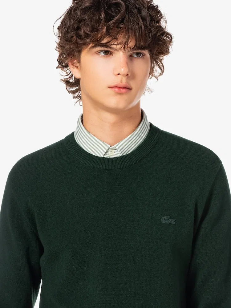 Свитер Lacoste базовый с круглым вырезом, мужской, из 100% шерсти, синий — фото 2