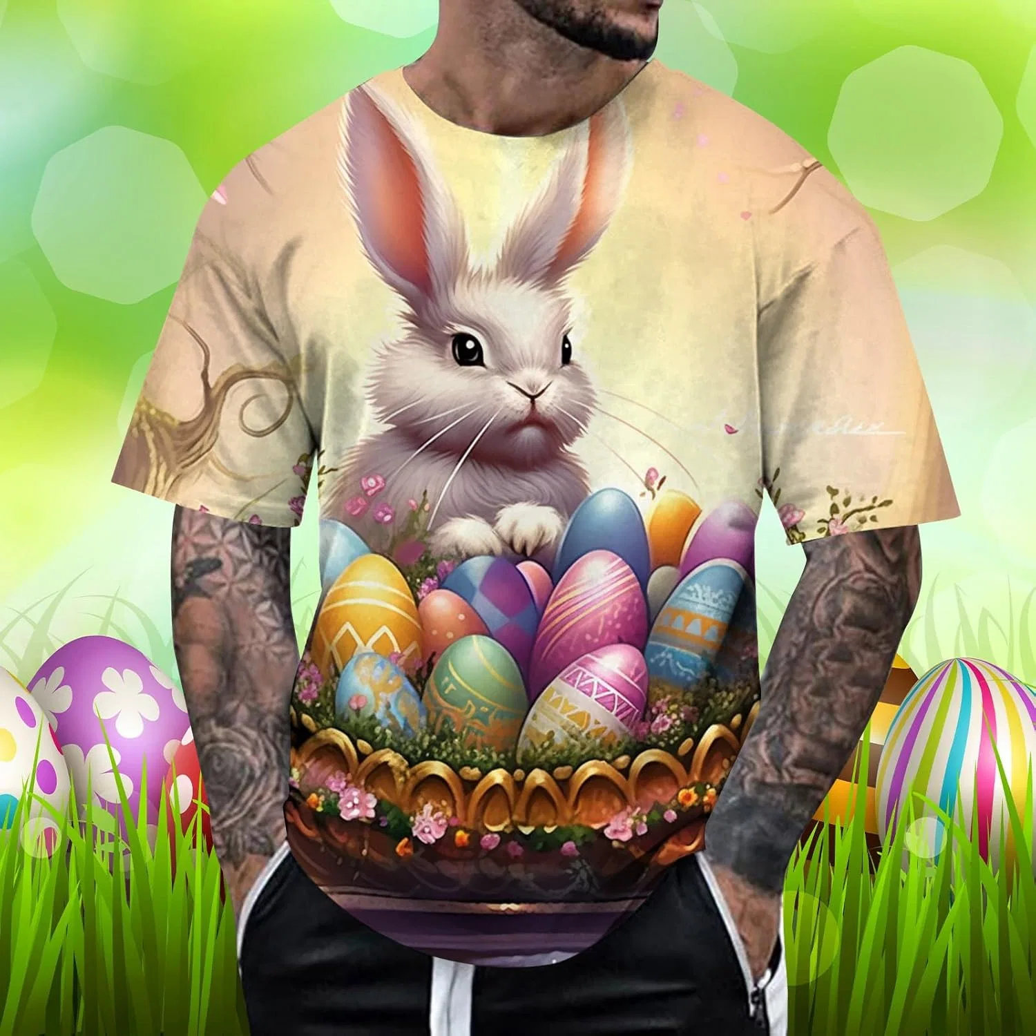 Мужская футболка с принтом Easter, Men's Easter Shirt, Dark Blue — фото 2