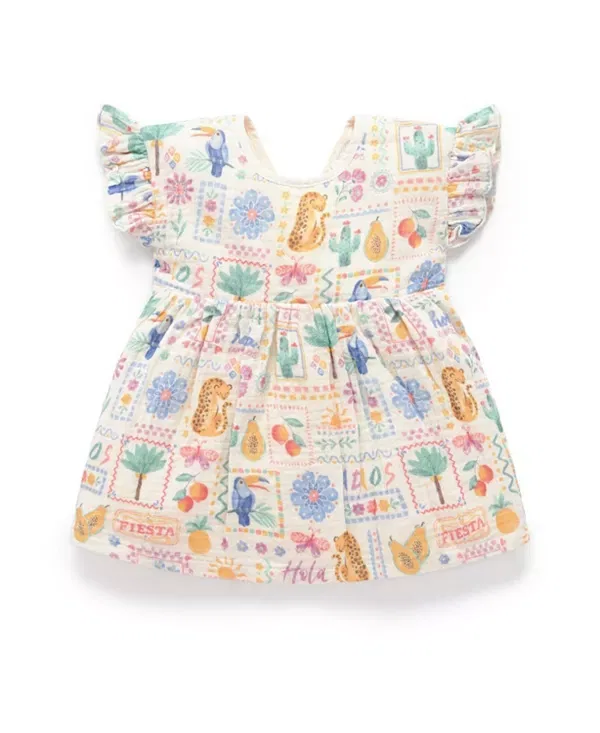 Детское платье для девочек с коротким рукавом Postcard Print Purebaby, Postcard Print