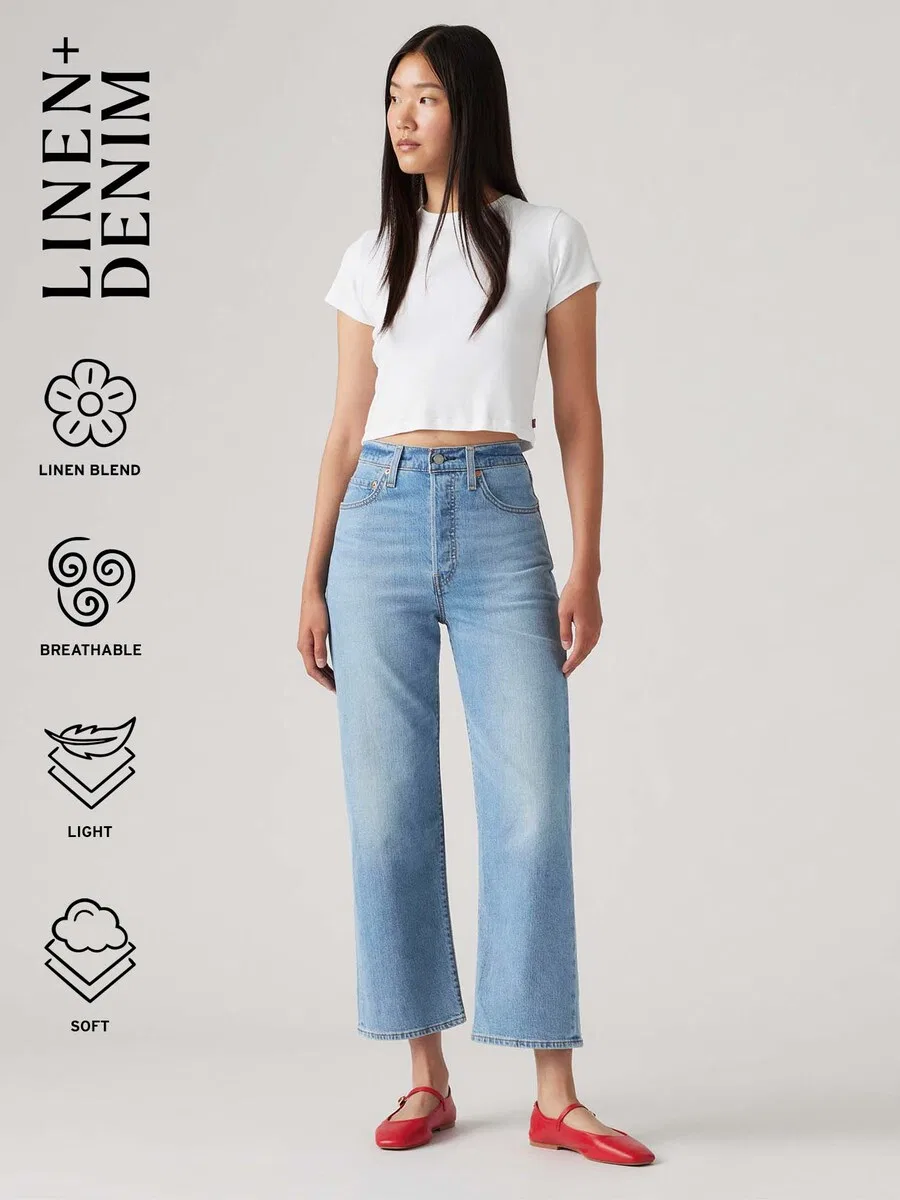 Джинсы LEVI'S свободного кроя «Ribcage Straight Ankle» в цвете «Лазурный» — фото 3