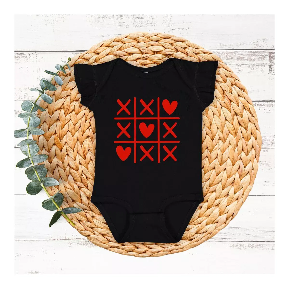Детское боди для девочек с рукавами-крылышками Tic Tac Heart The Juniper Shop, Black — фото 2