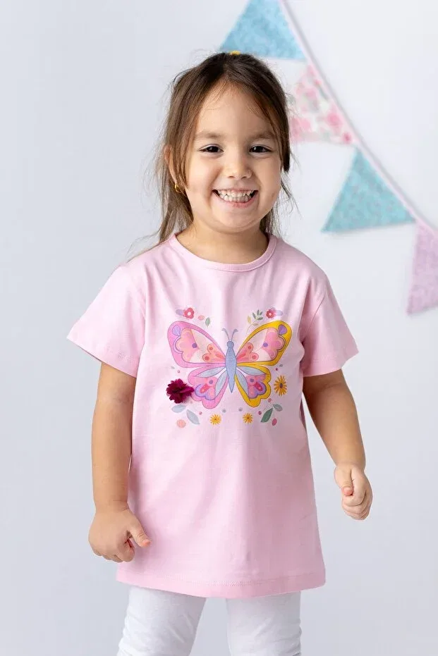 Детская футболка для девочек с принтом Butterfly Printed 3D Flower Pattern Generic Brands, Pink — фото 2