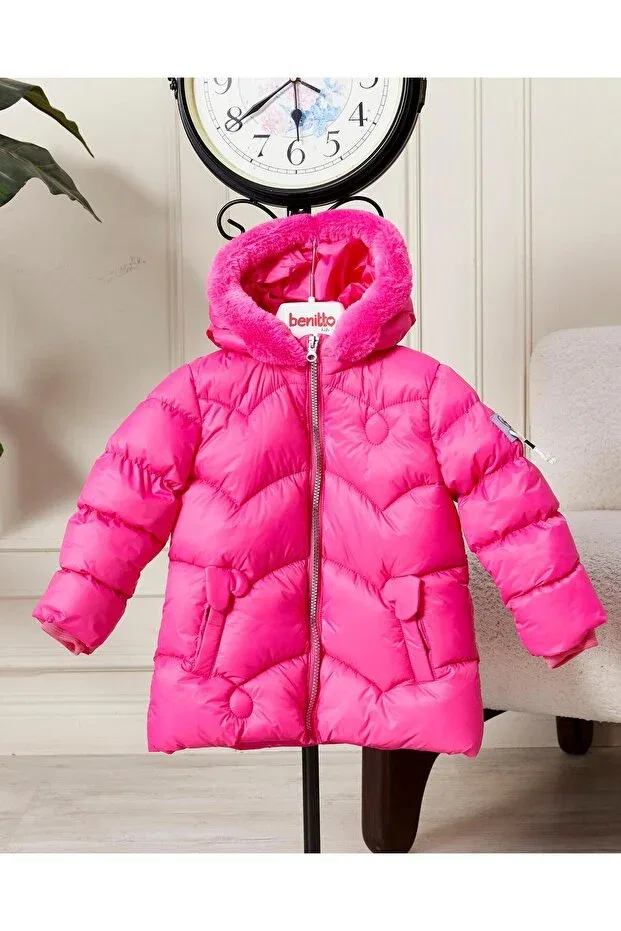 Детский пуховик для девочек с капюшоном Benitto Kids, Pink