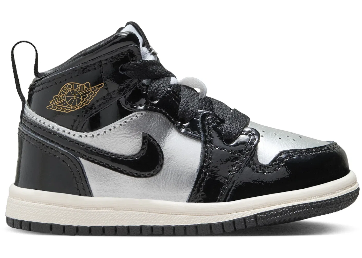 Детские кроссовки Lifestyle с принтом Jordan 1 Mid SE Jordan, Black/Metallic Silver/Sail/Metallic Gold