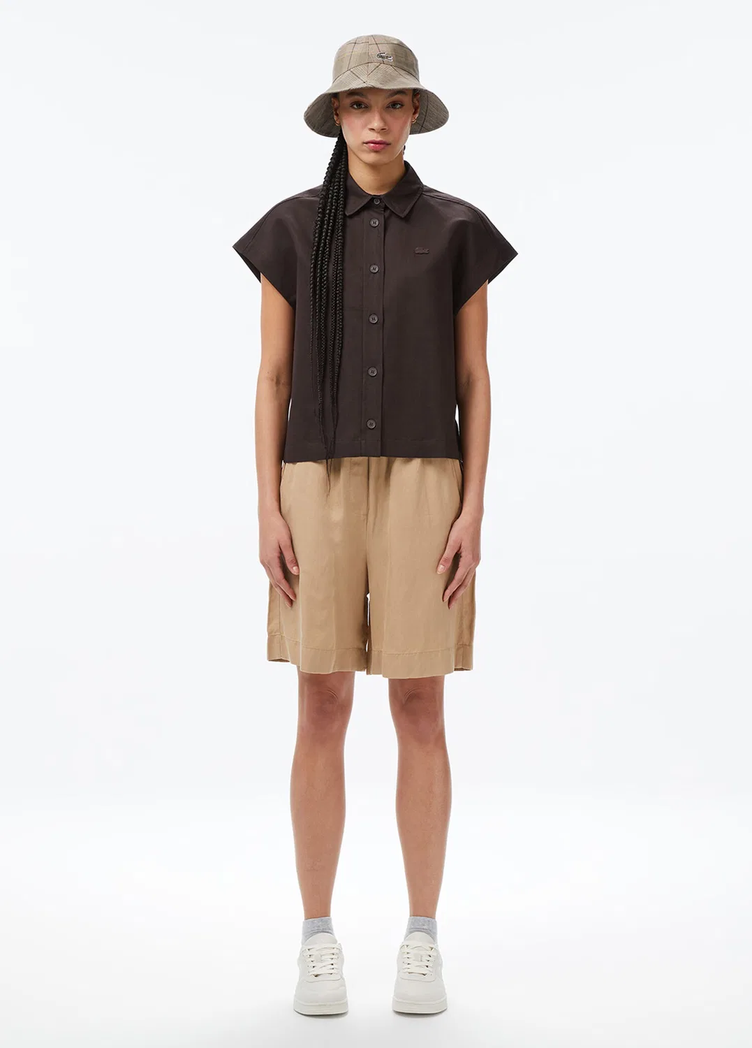 Рубашка Lacoste, коричневая, с вышитым крокодилом — фото 4