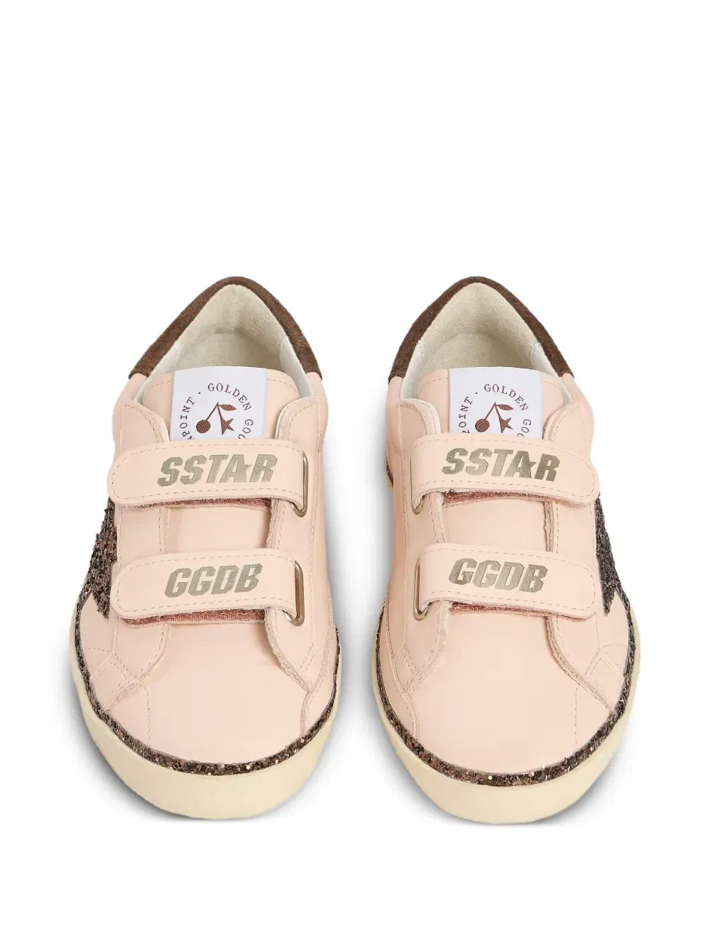 Кроссовки Bonpoint X Golden Goose Oldschool на липучках со звездой с блестками, розовый — фото 3