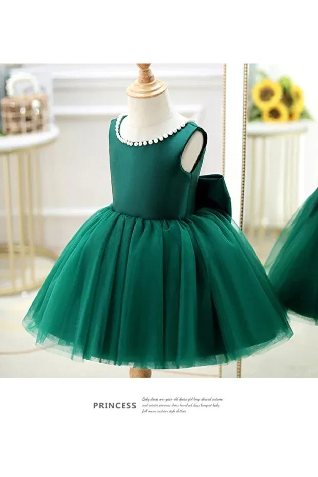 Детское платье для девочек с принтом Modest Hsnlife, Emerald Green — фото 4