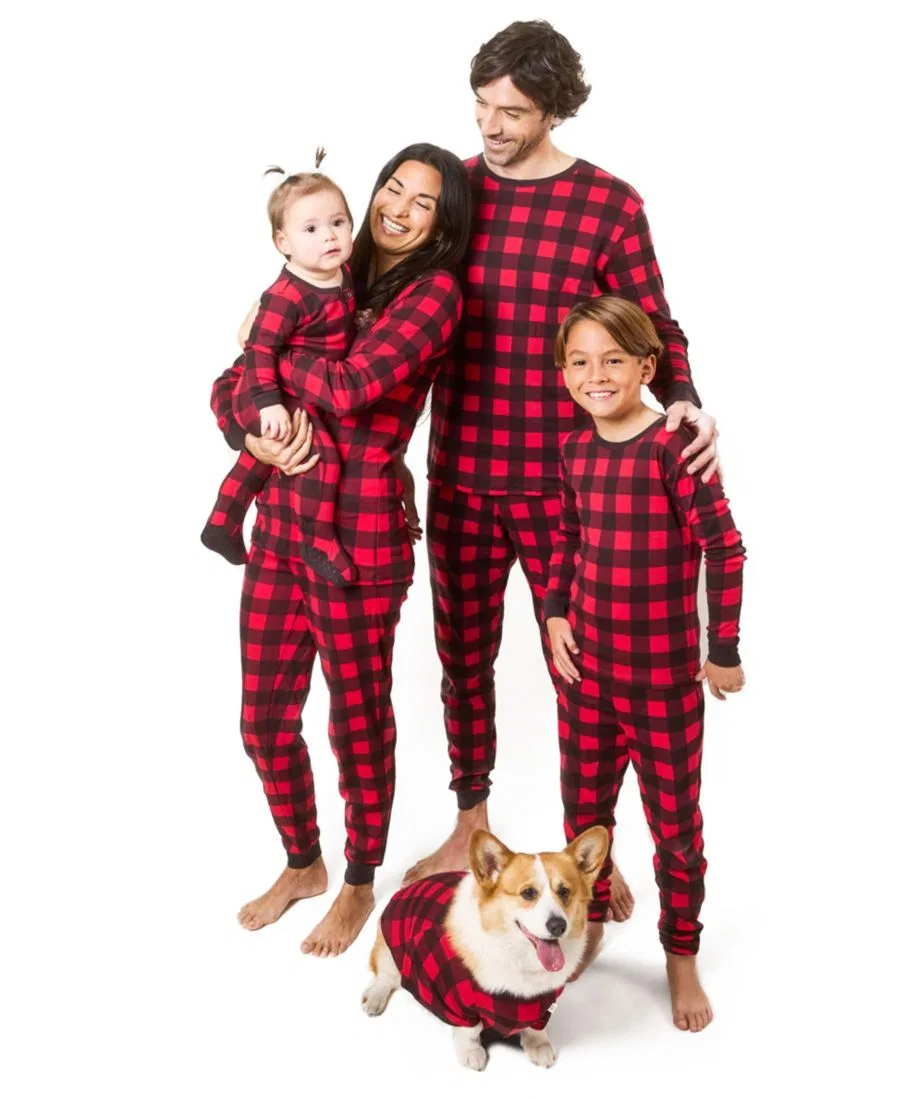 Пижама семейная хлопковая с принтом "Buffalo Plaid" Leveret, Plaid Black & Red — фото 3