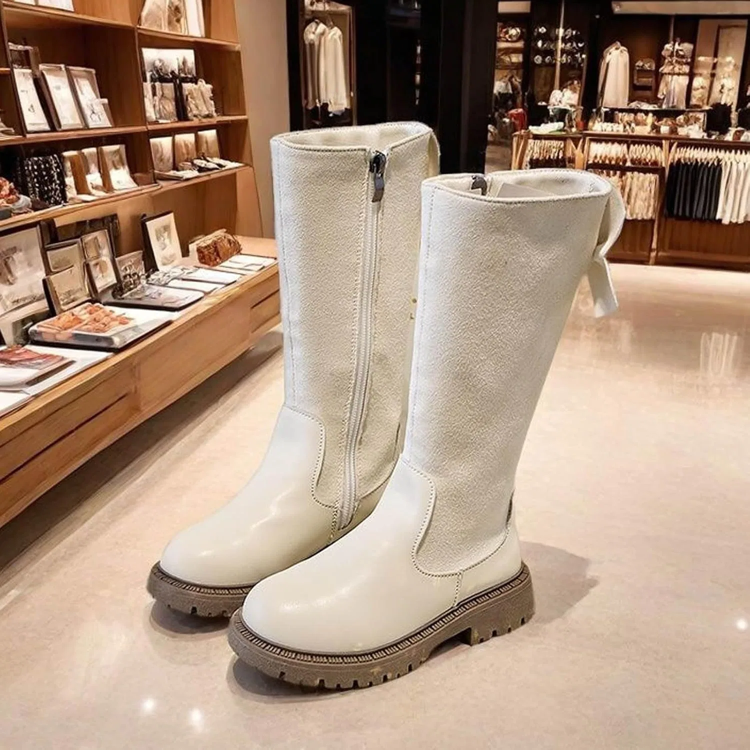 Детские сапоги для девочек из PU-кожи с молнией Zzalalana, White — фото 2