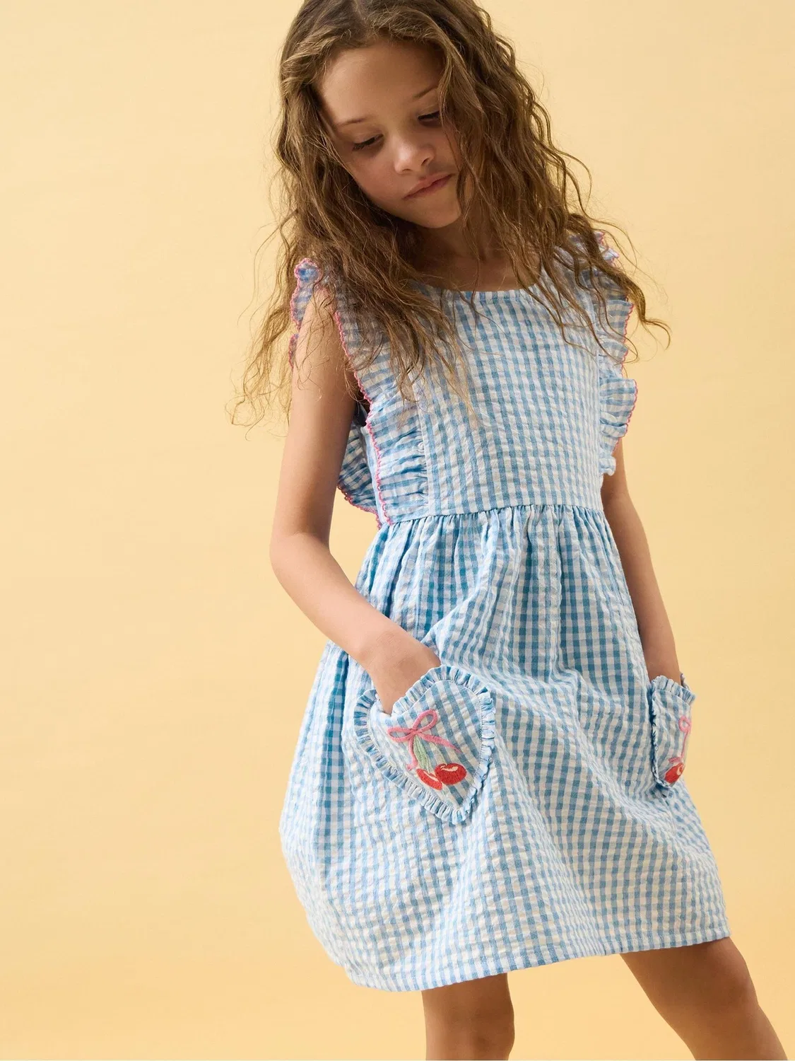 Платье в клетку с вышивкой Angels By Accessorize, синее