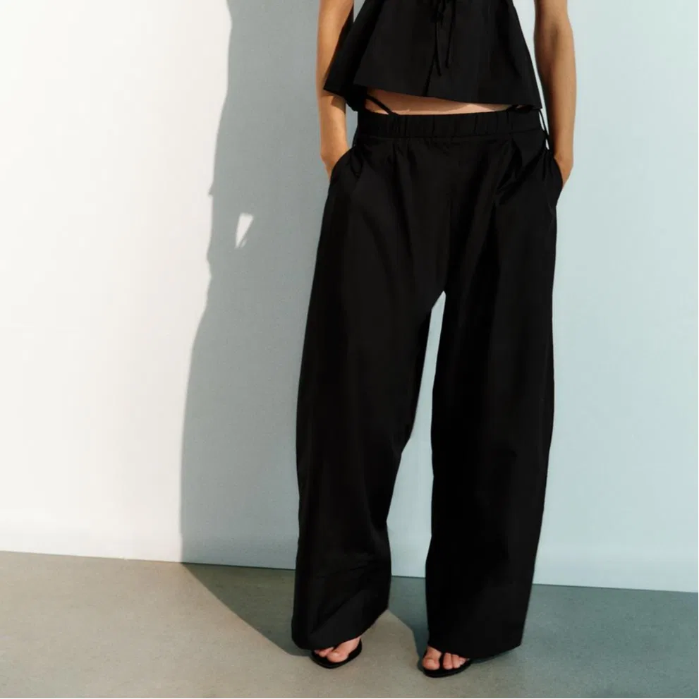 Женские широкие брюки Casual Black ZARA, Черный — фото 4