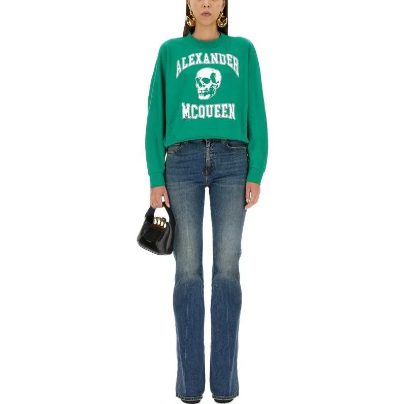 Женский свитшот с принтом Varsity Skull Alexander McQueen, Green — фото 3