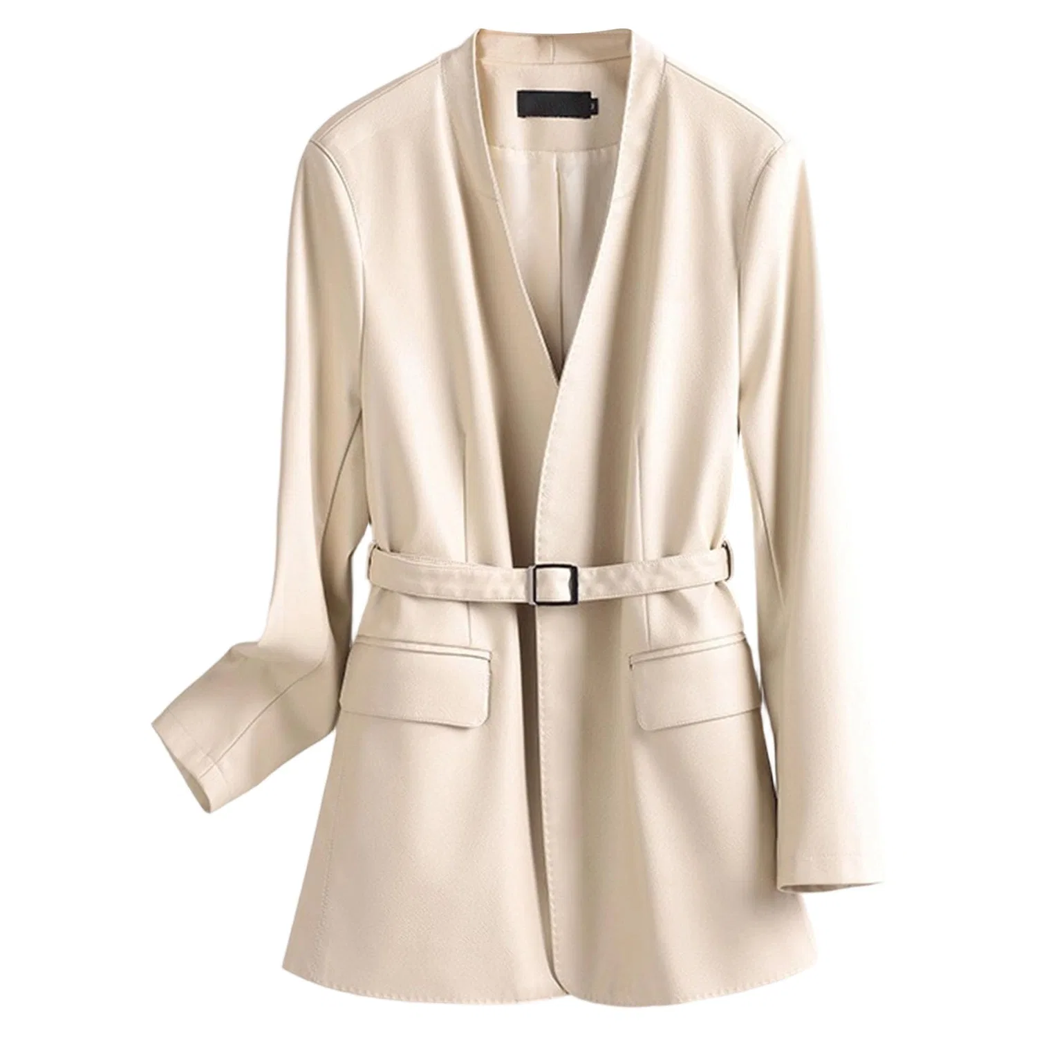 Женская куртка из искусственной кожи с длинным рукавом, beige