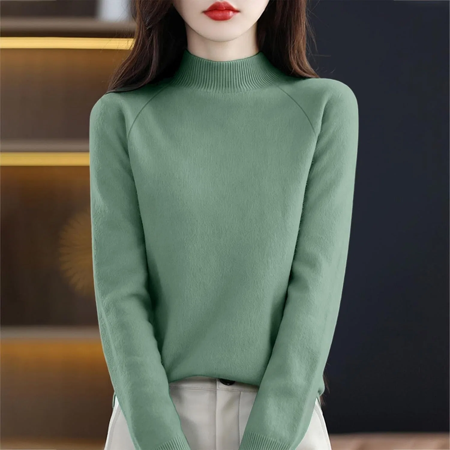 Женский свитер из кашемира с длинным рукавом, Classic Soft Pullover Sweater, мятный — фото 2