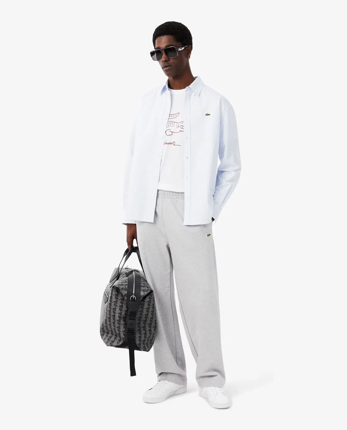 Мужская футболка с принтом из хлопка Lacoste, Blanco — фото 4