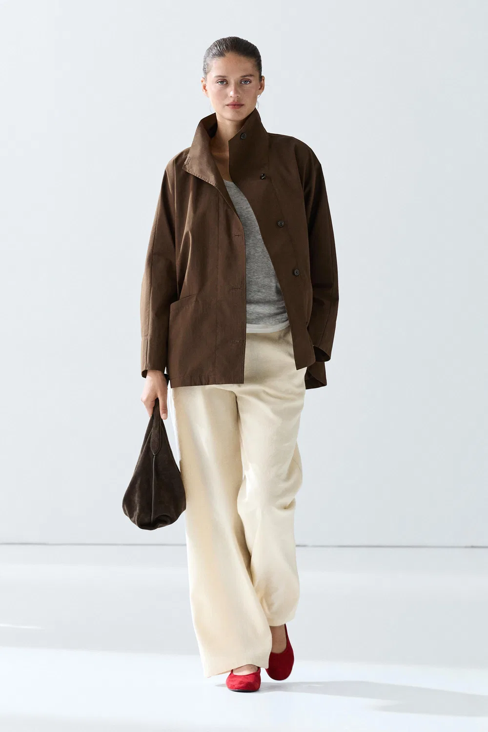 Куртка-накидка Massimo Dutti, с воротником, коричневый