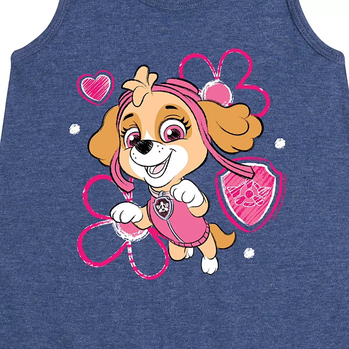 Детское платье-трапеция без рукавов с принтом Skye Sketch PAW Patrol, Heather Navy — фото 2
