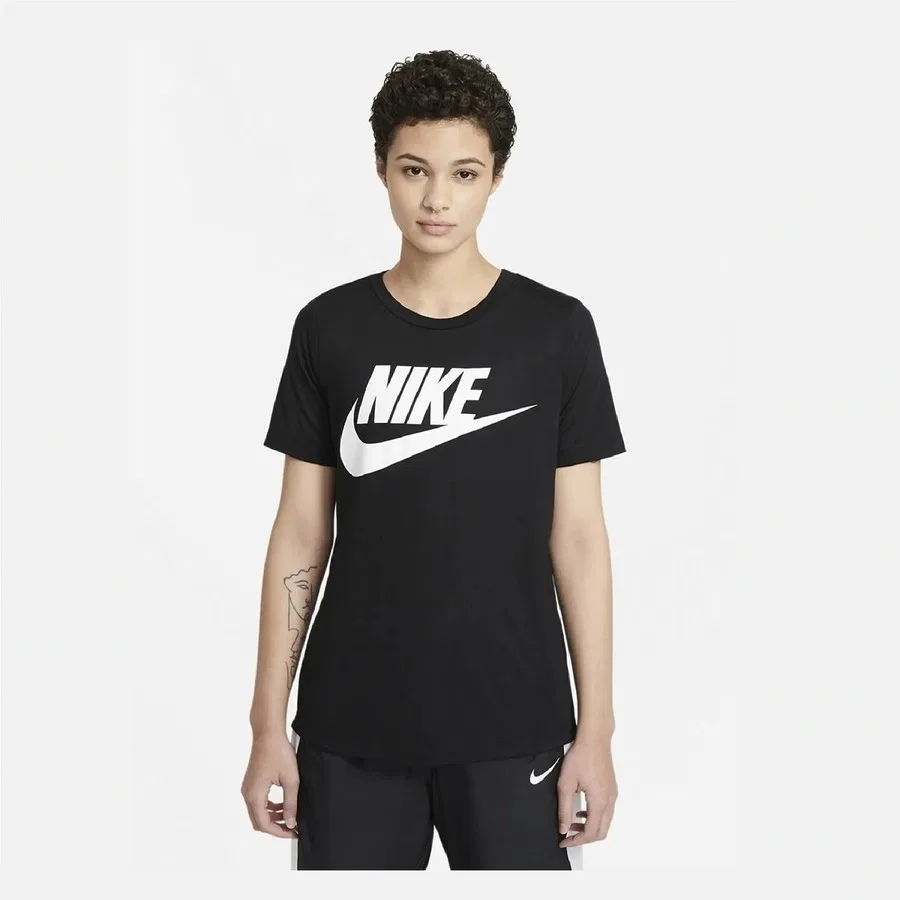Женская футболка с круглым вырезом из хлопка Nike Essentia, Черный — фото 2