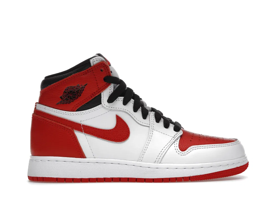 Детские кроссовки Lifestyle с кожаным верхом Jordan 1 Retro High OG Heritage, White/University Red-Black
