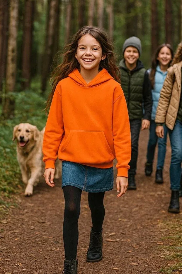 Детское худи для девочек оверсайз из футера с капюшоном Cloise, Orange — фото 3