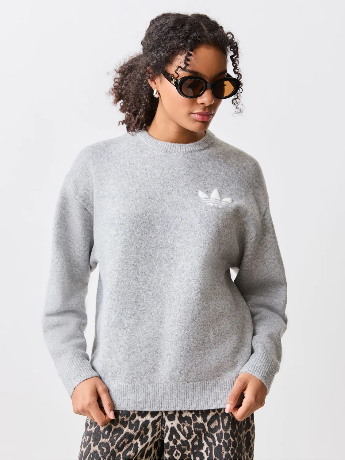 Джемпер вязаный, свободный, adidas Originals, серый