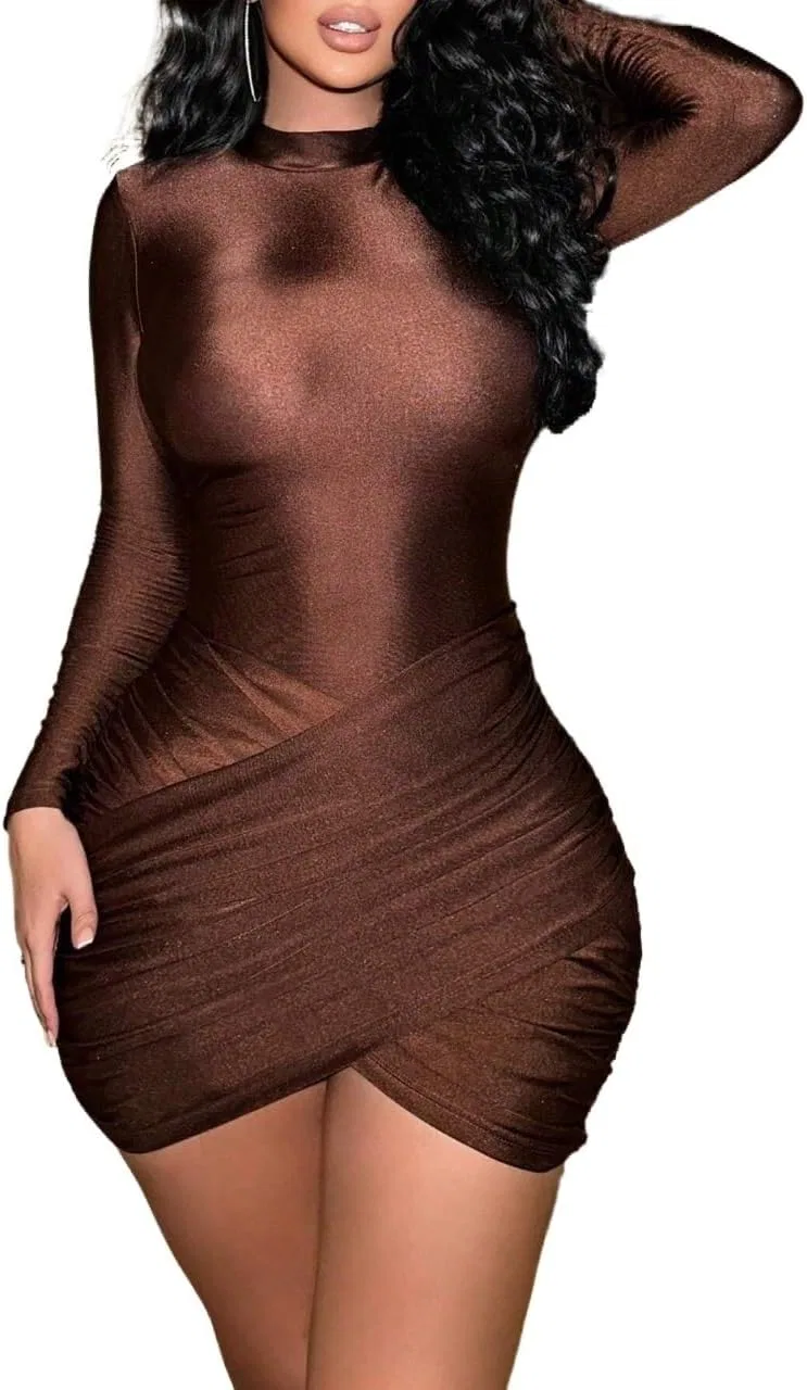 Женское облегающее платье с запахом и драпировкой, Brown