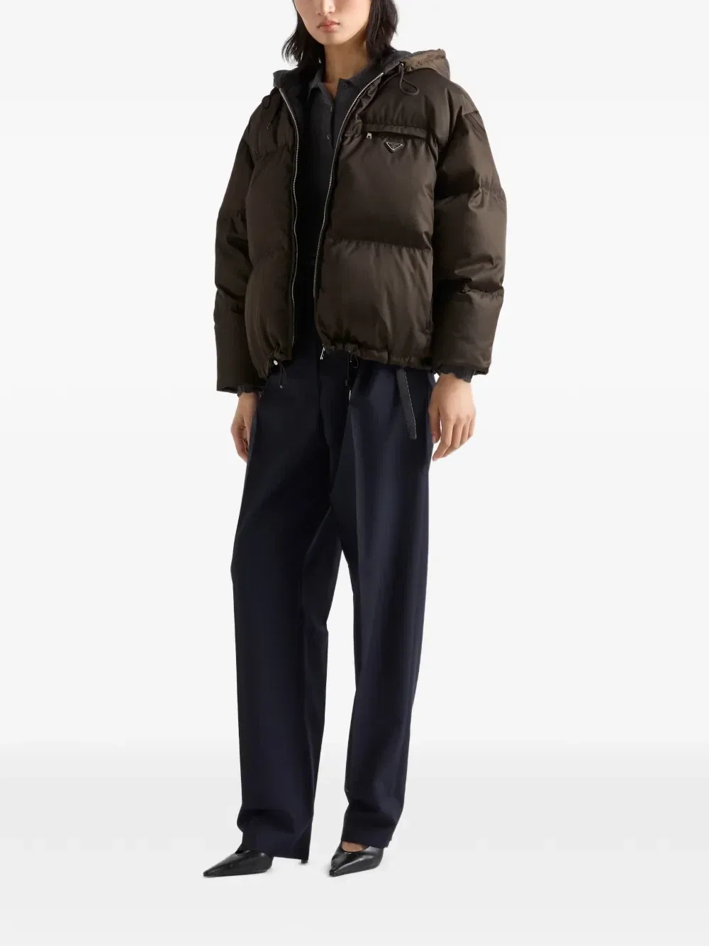 Пуховик из Re-Nylon Prada, коричневый — фото 2