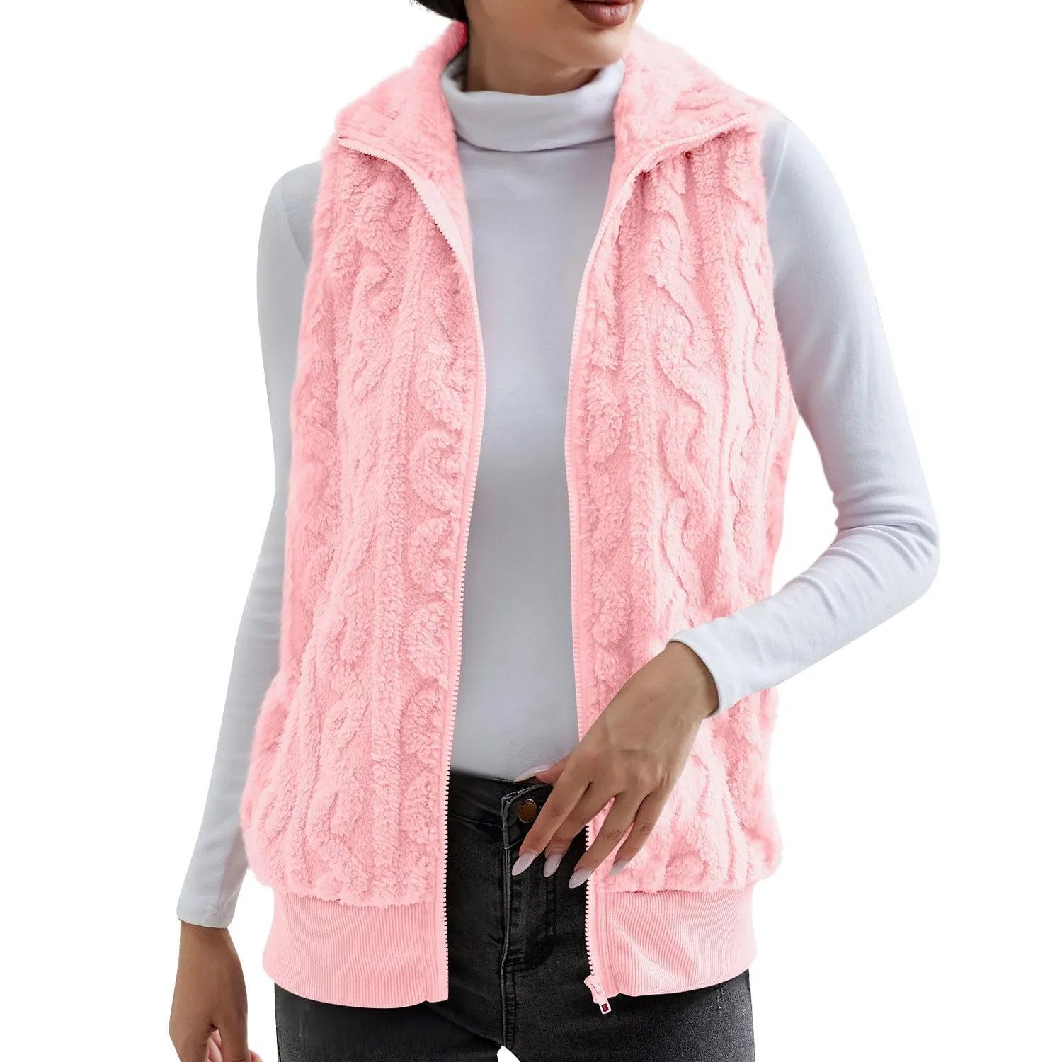 Женский безрукавный жилет из флиса с молнией, rosa