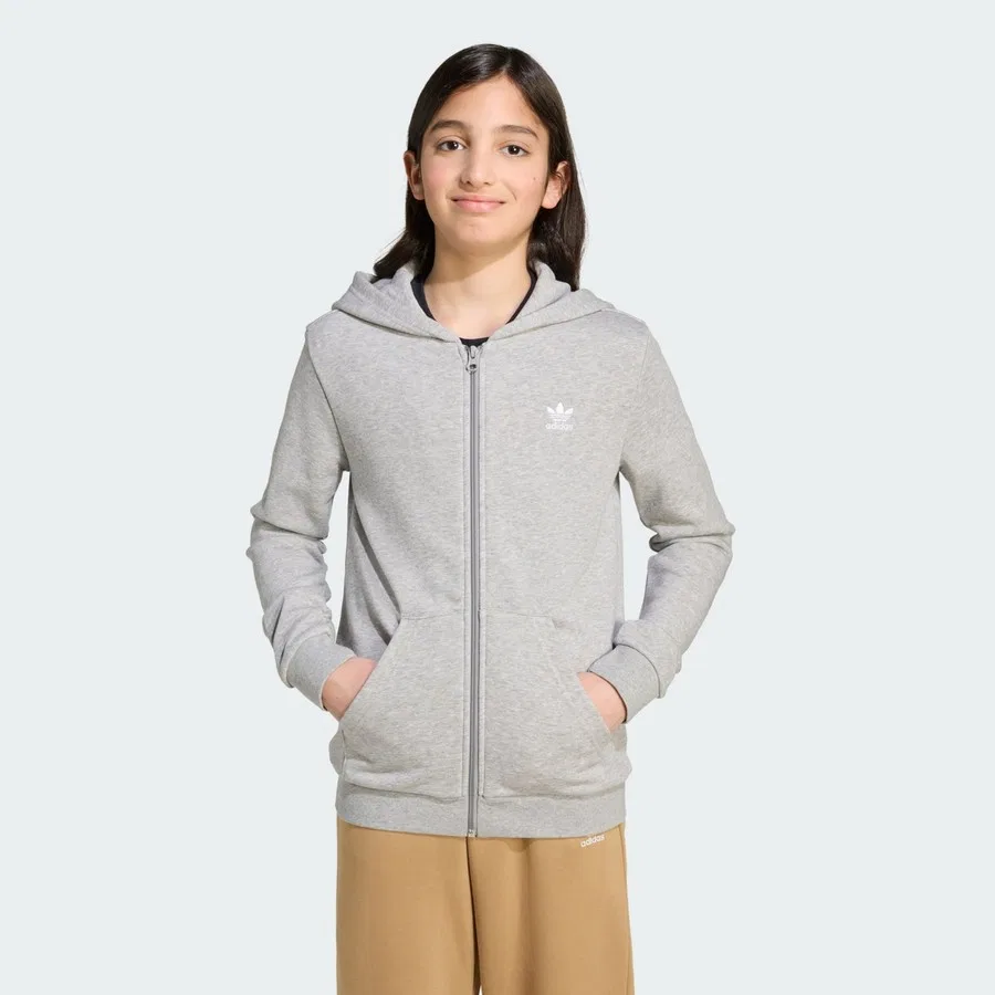 Детский свитшот с капюшоном и молнией Originals JX2790 Full-Zip Hoodie Kids adidas, Серо-белый — фото 2