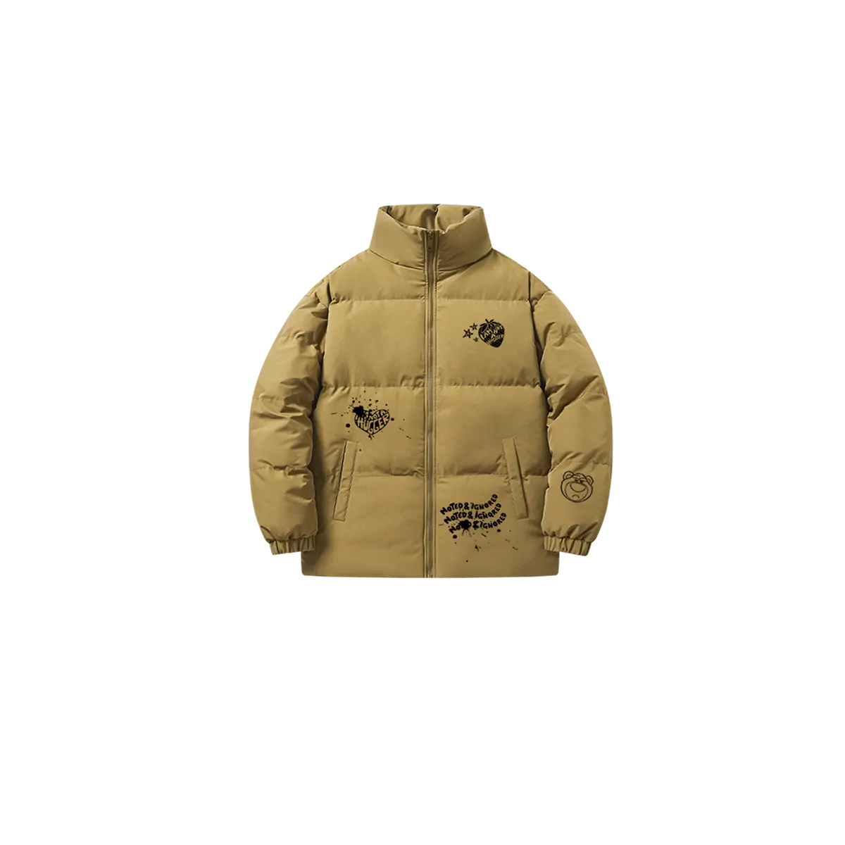 

Пуховики для женщин с воротником-стойкой, умеренные другие Disney, оливковый зеленый