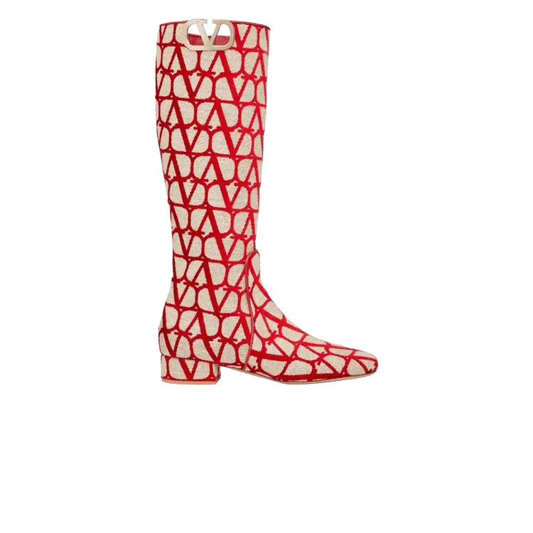 Ботинки Valentino Valentino Wmns V Logo Toile Iconographe Boot 'Beige Red', кремовый