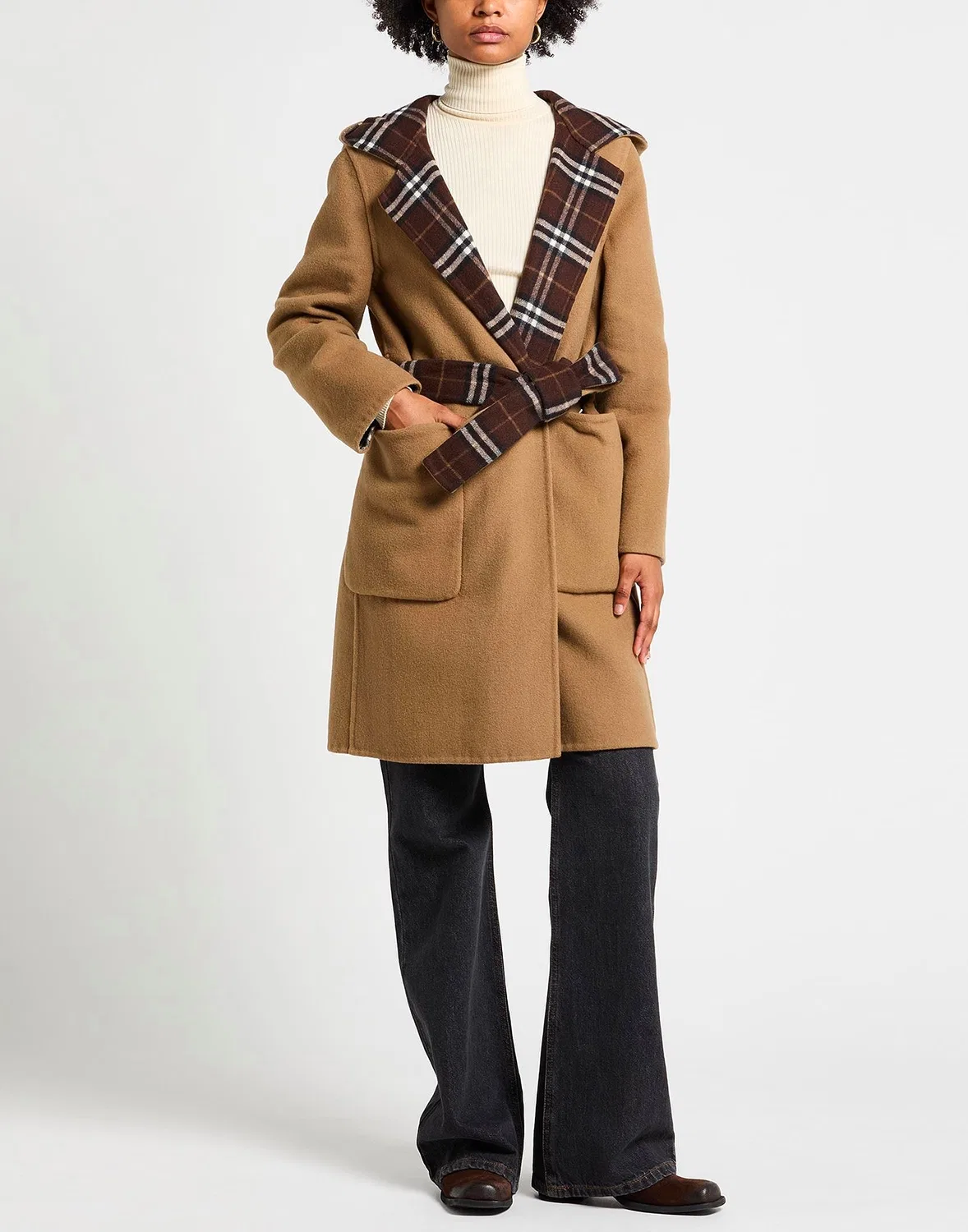 Женское двустороннее пальто с поясом и капюшоном Burberry, коричневый — фото 2
