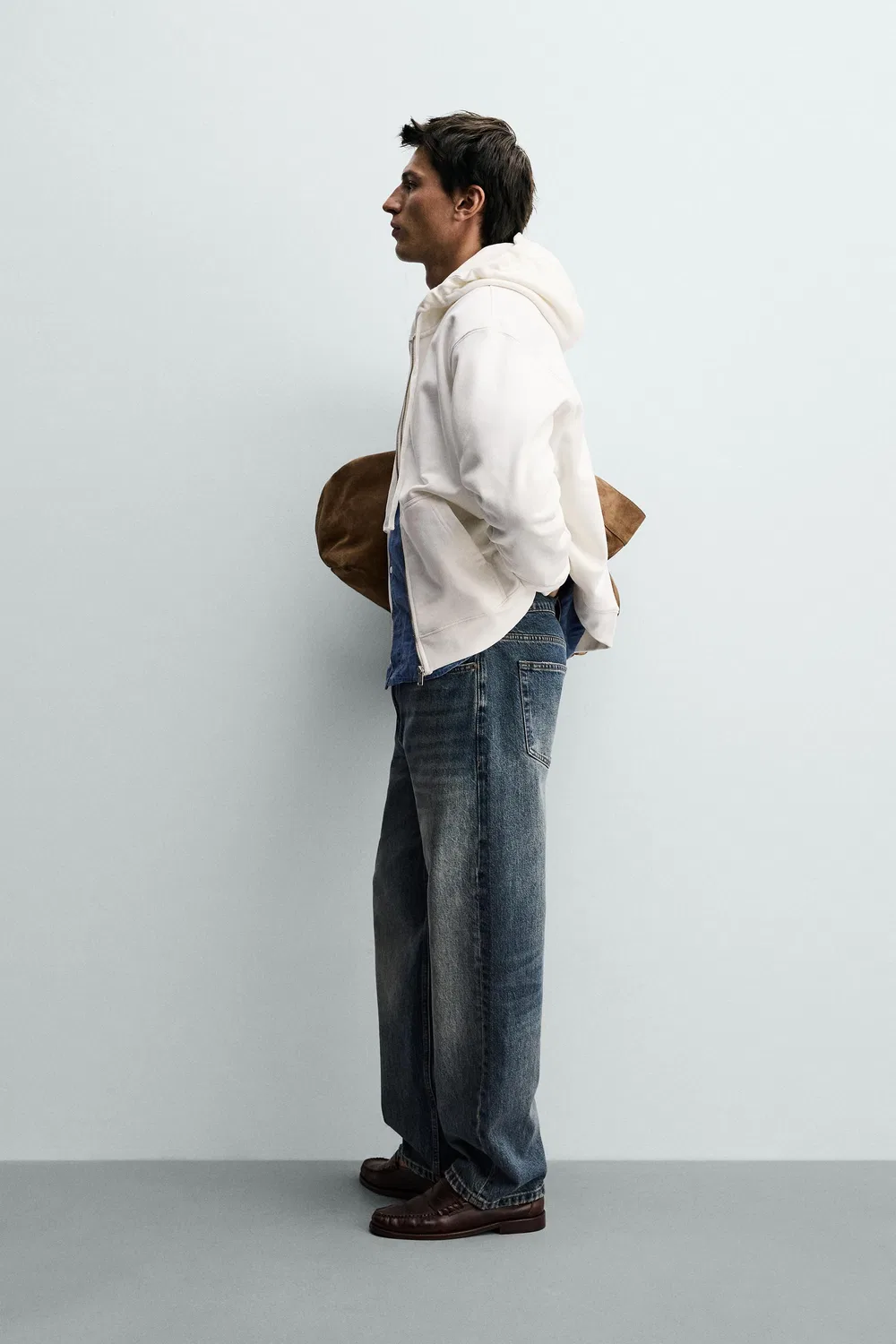 Толстовка свободного кроя на молнии ZARA, Oyster-white — фото 4
