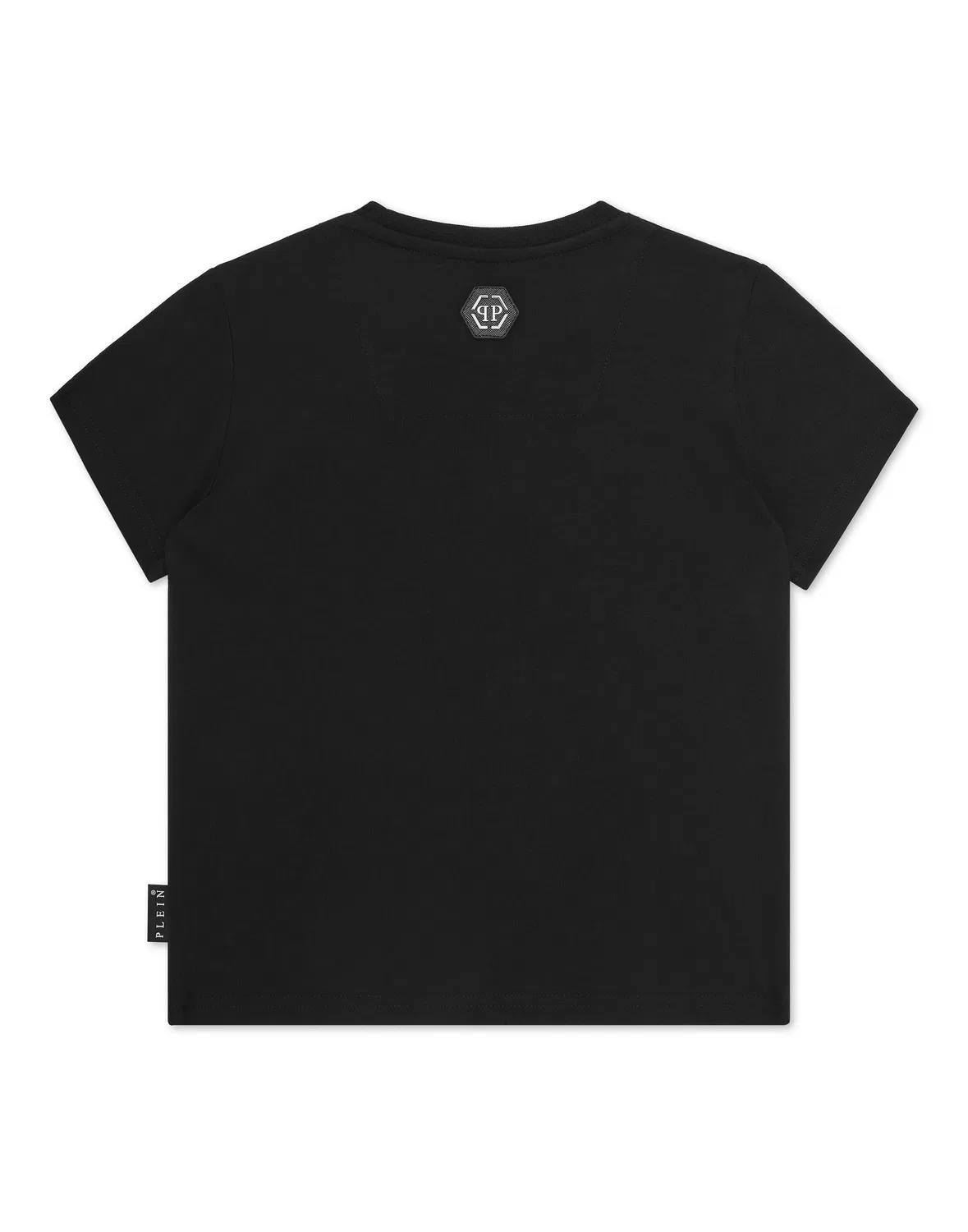 Детская футболка с коротким рукавом и стразами-монограммой T-shirt Round Neck SS Strass Monogram PHILIPP PLEIN, черный — фото 3