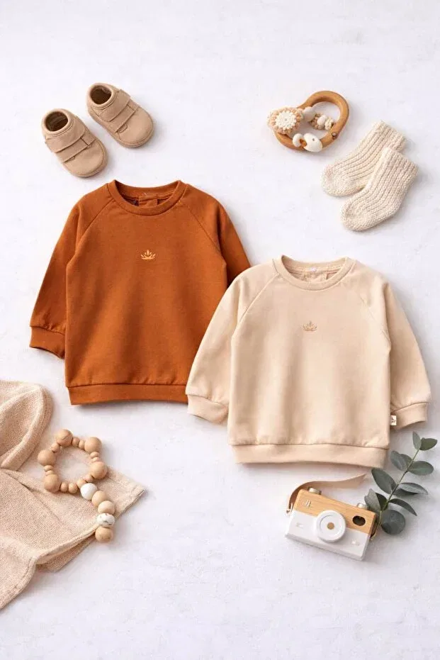 Детский комплект свитшотов для мальчиков хлопковый Warm earth organic cotton 2-piece baby sweatshirt set daily comfort The Nest Kids, Cinnamon & Beige