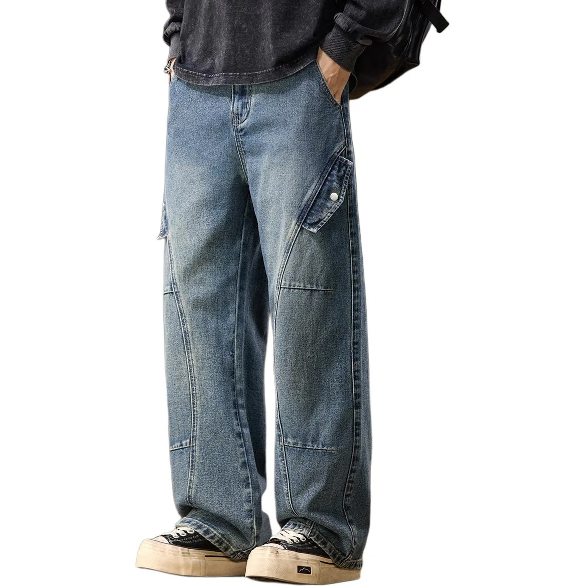 Детские джинсы свободного кроя с широкой штаниной Tonlion, Denim Blue