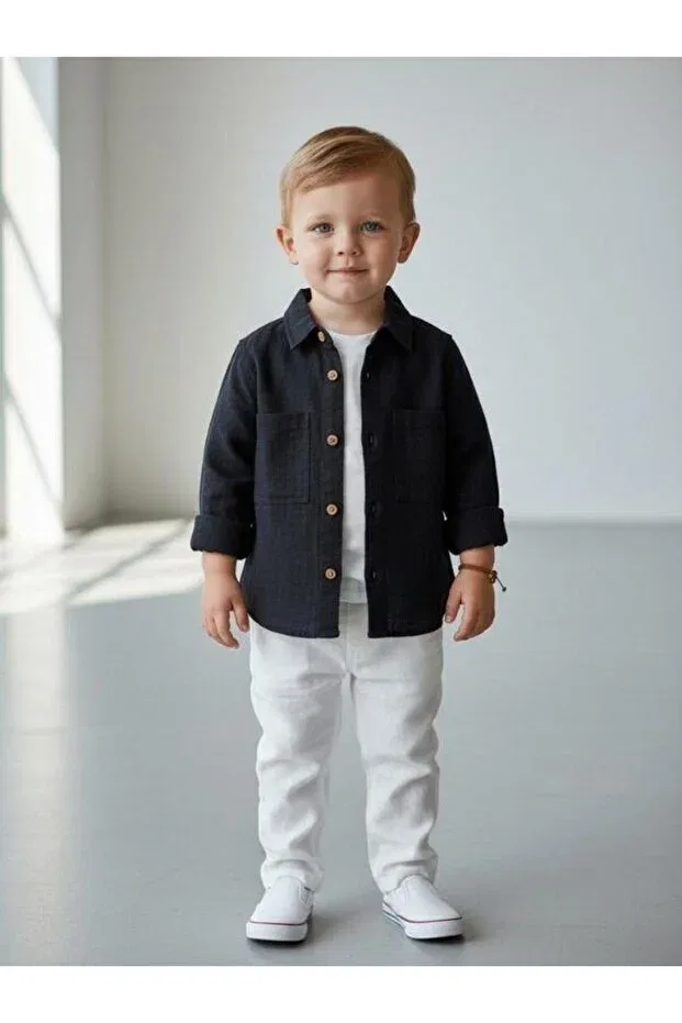 Детская рубашка для мальчиков с длинным рукавом Zekids, Navy Blue — фото 3