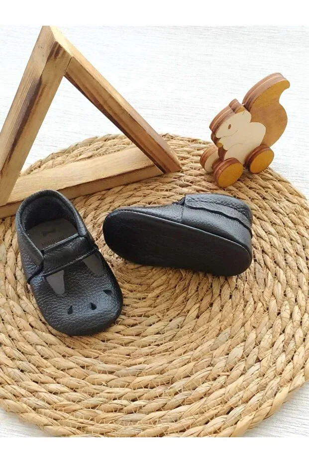 Детские мокасины из натуральной кожи Minibiri, Black — фото 4