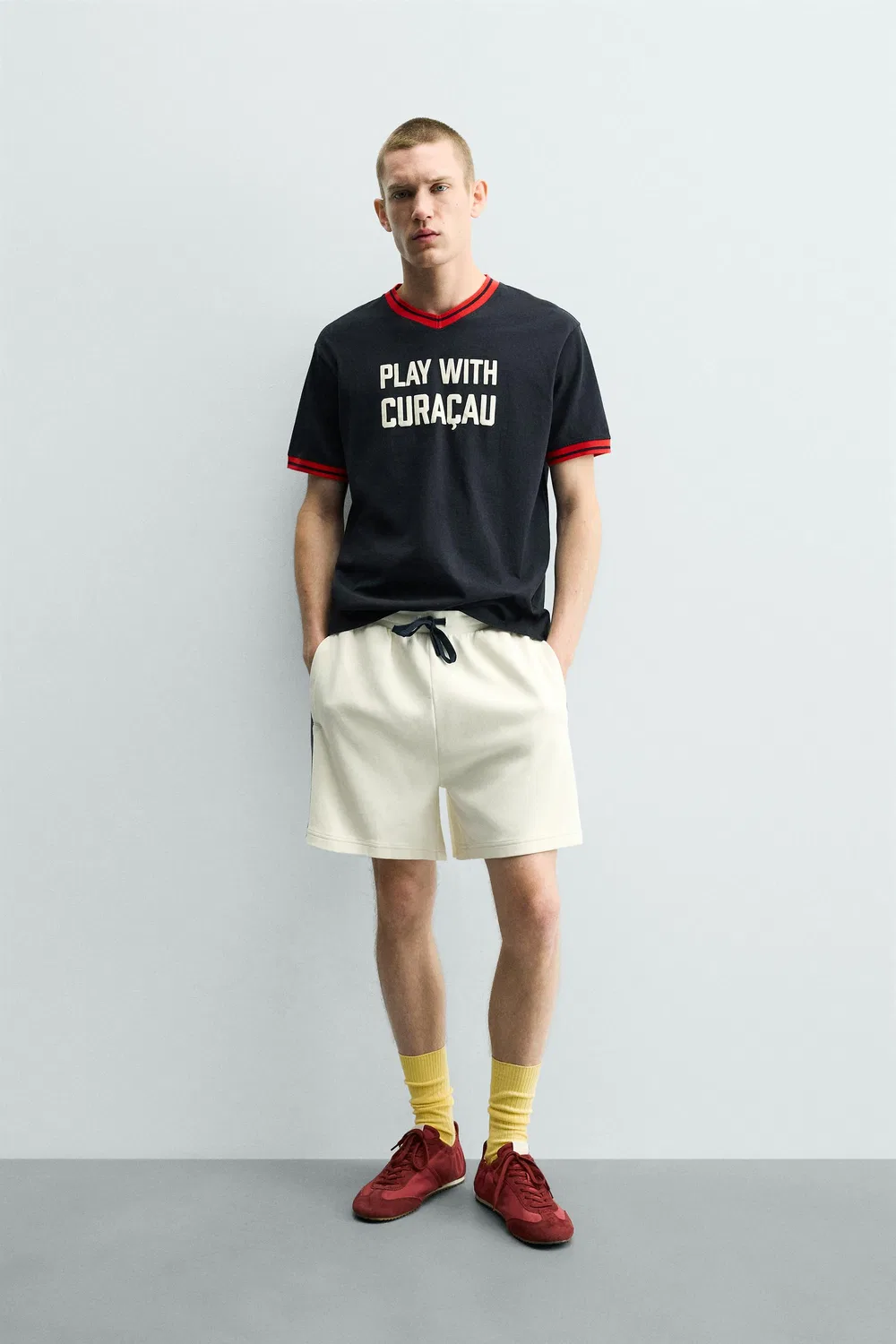 Футболка с контрастным принтом в виде слогана ZARA, Navy blue