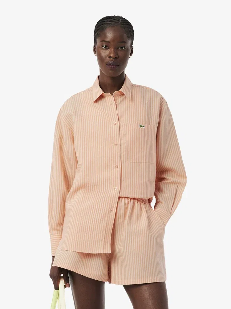 Блузка LACOSTE с длинным рукавом Apricot, полосатый принт