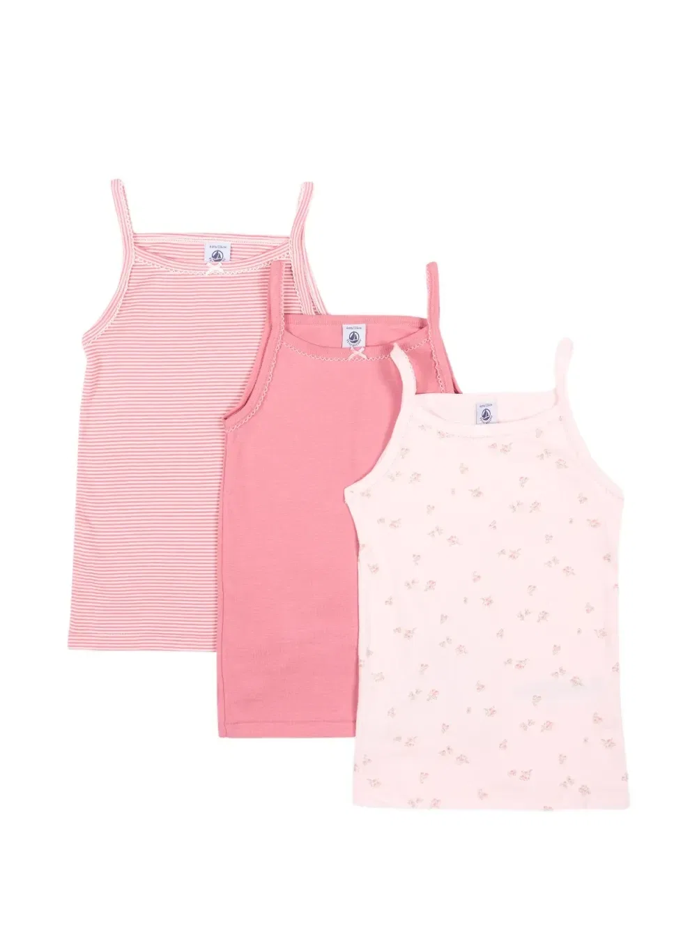 Комплект топов из трех штук с цветочным узором и бантом Petit Bateau, розовый