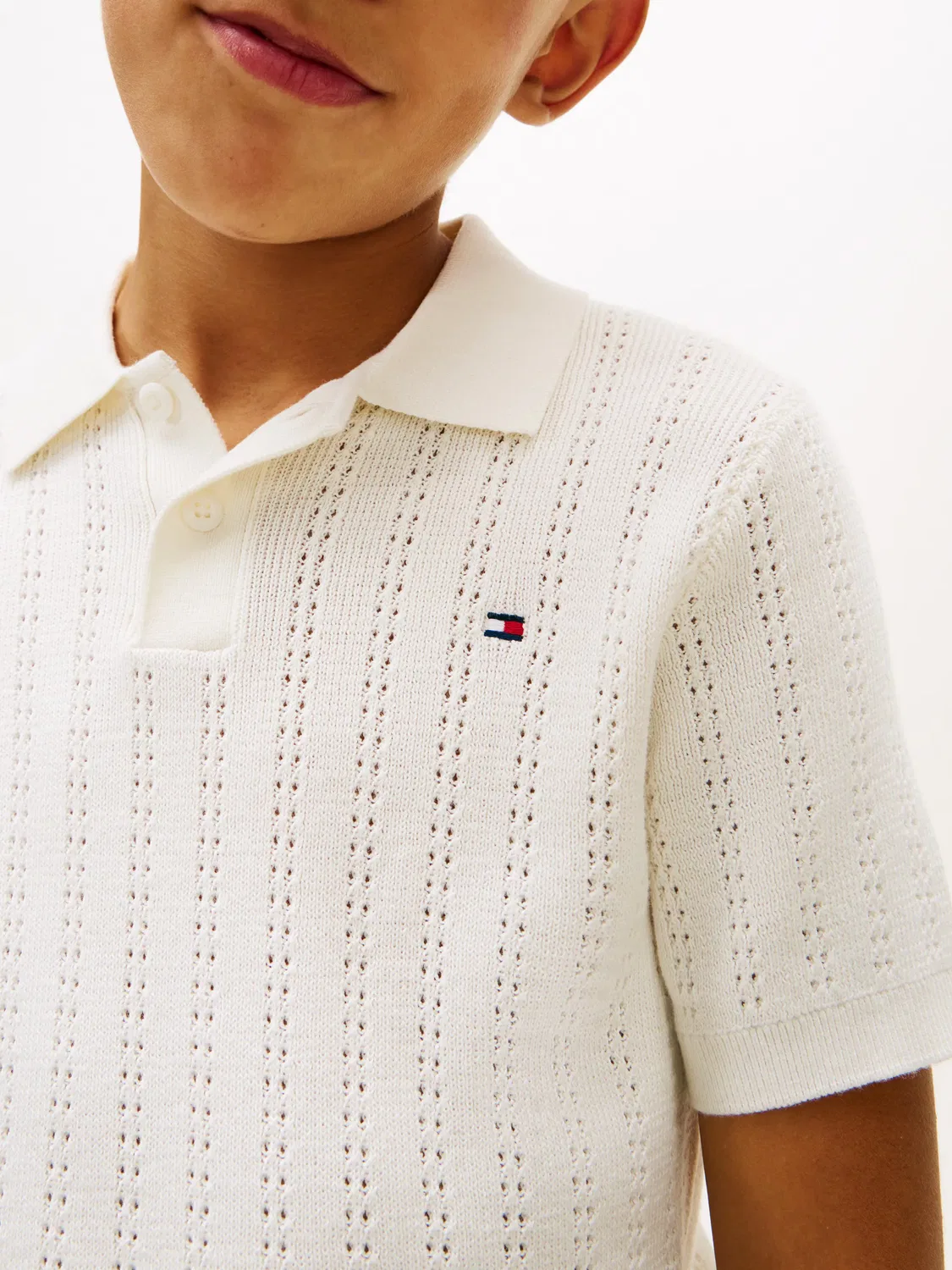 Детский джемпер поло из хлопка с открытой вязкой Tommy Hilfiger, Blanco — фото 3