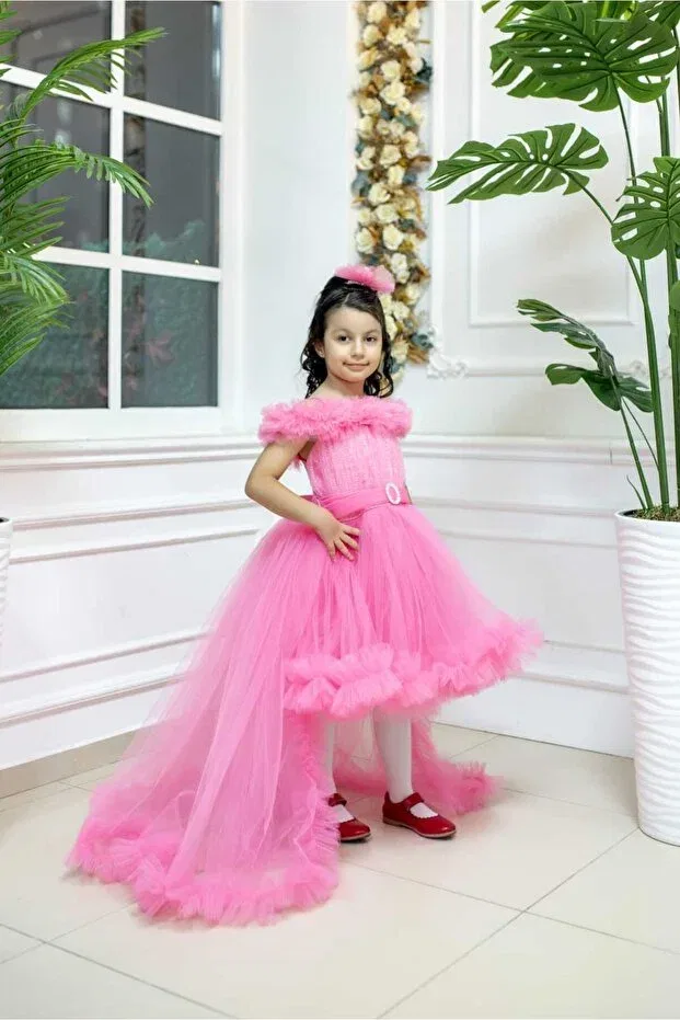 Детское платье для девочек с пайетками Princess tail belt patterned model Zde Dikim Evi, Pink — фото 2